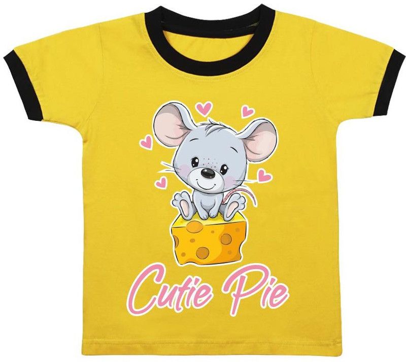 Boys & Girls Animal Print Cotton Blend T Shirt  (Yellow, Pack of 1)