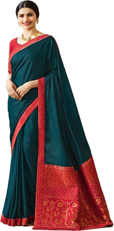 Solid/Plain Bollywood Pure Silk Saree  (Dark Green)