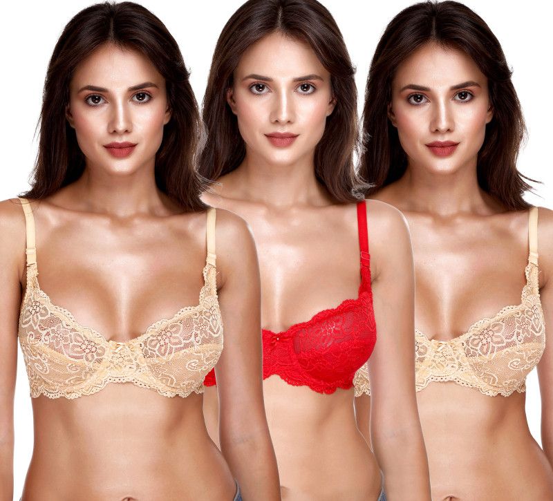 Pack of 3 Women Full Coverage Non Padded Bra  (Beige, Red, Beige)
