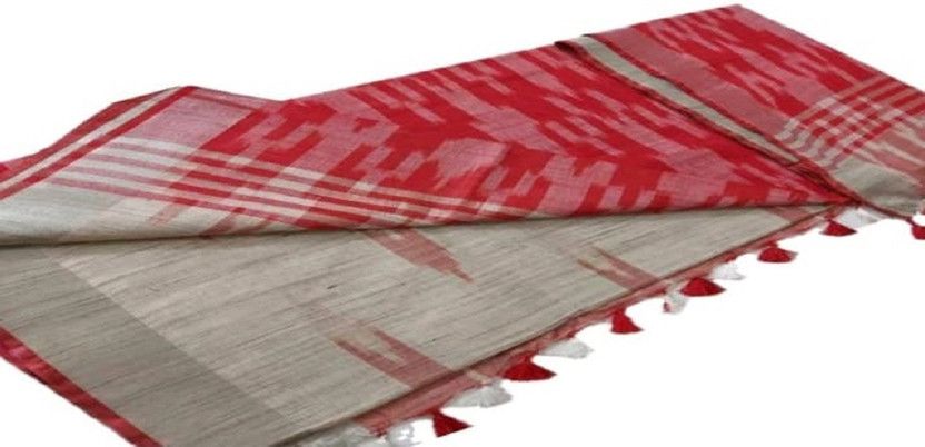 Printed Bhagalpuri Cotton Blend Saree  (Red, Grey)