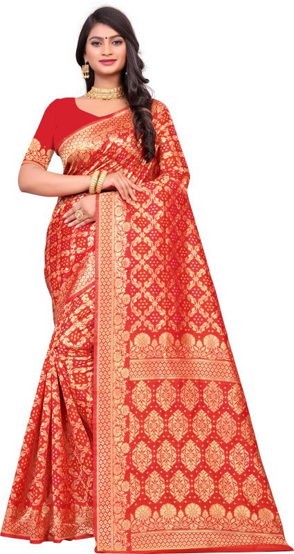 Solid Kanjivaram Pure Silk, Art Silk Saree  (Red)