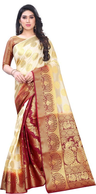 Self Design, Woven Bollywood Cotton Silk Saree  (Multicolor)