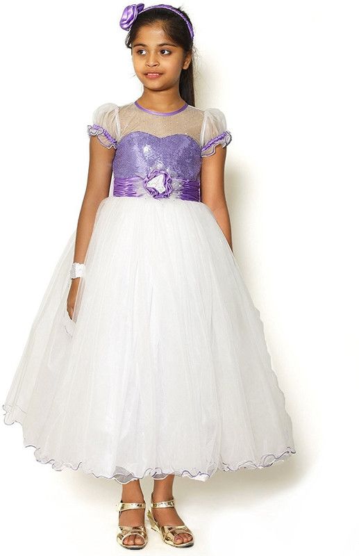 Barbie Girls Maxi/Full Length Party Dress  (White, Cap Sleeve)