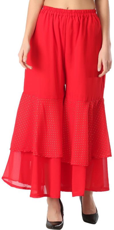 Women Flared Red Georgette Trousers