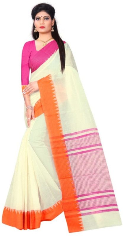 Solid/Plain Bollywood Cotton Blend Saree  (Pink, Yellow)