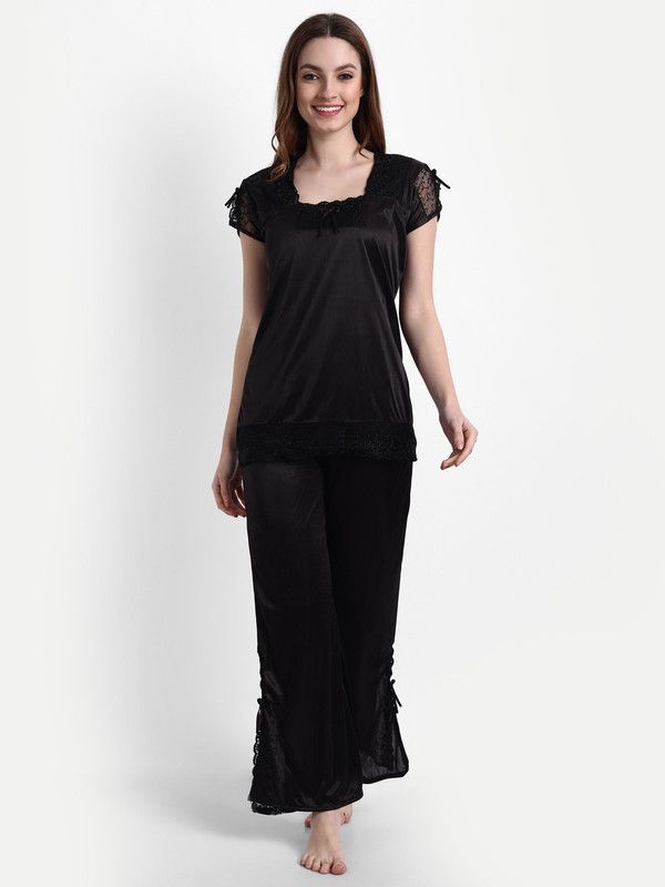 Women Black Top & Pyjama Set