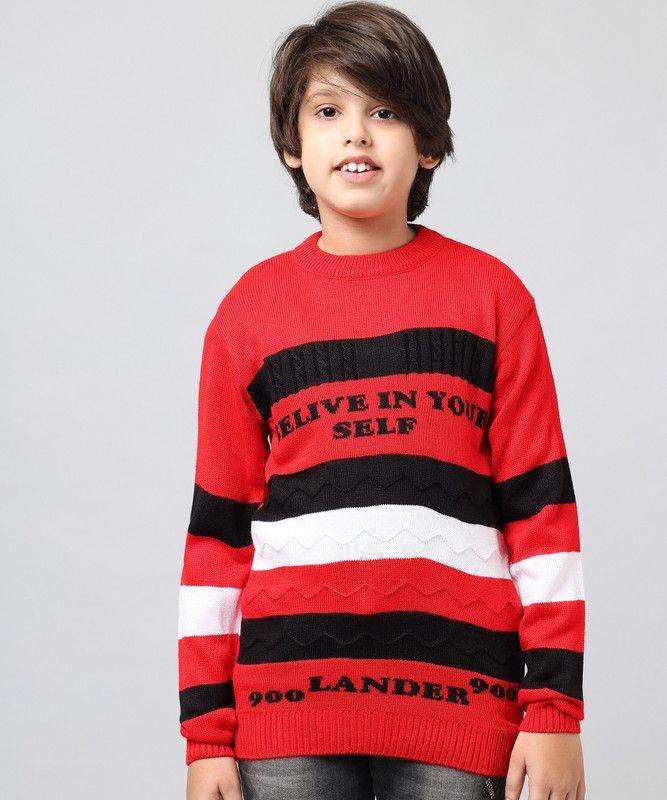 Boys & Girls Striped Round Neck Red, Black, White Sweater