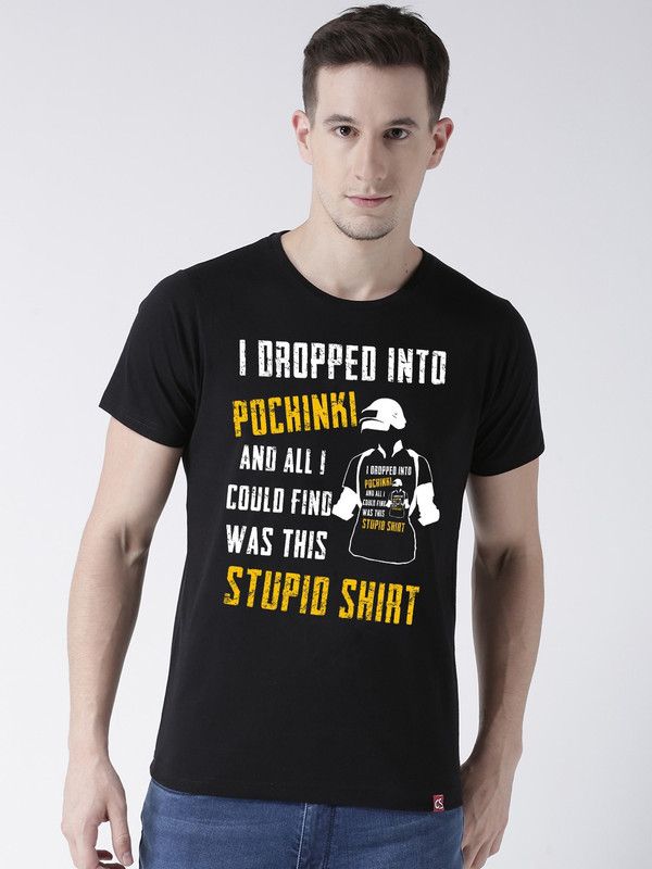 Pochinki Men Printed Round Neck Pure Cotton Black T-Shirt