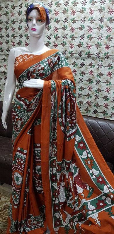 Printed, Woven, Blocked Printed Ikkat Cotton Blend Saree  (Multicolor)