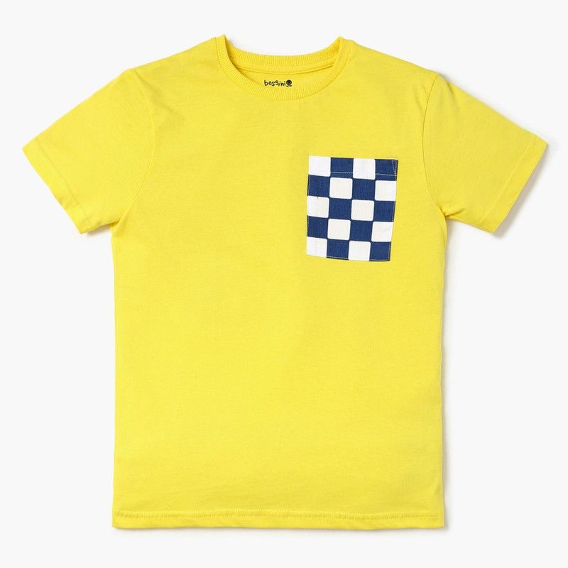 Boys Colorblock Pure Cotton T Shirt  (Yellow, Pack of 1)