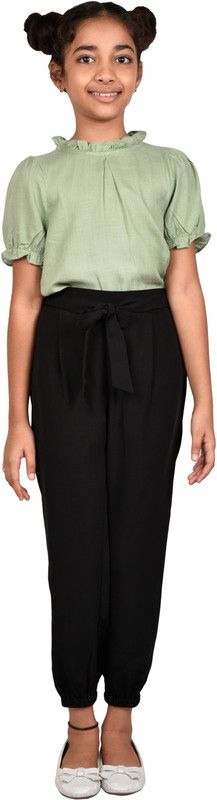 Girls Casual Top Trouser  (Light Green)