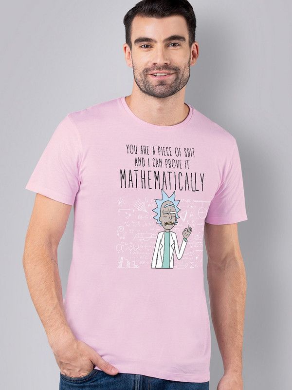 Rick and Morty Men Graphic Print Round Neck Pure Cotton Pink T-Shirt