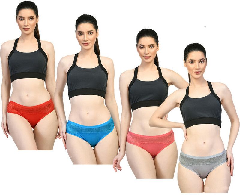 Pack of 4 Women Hipster Grey, Blue, Red Panty