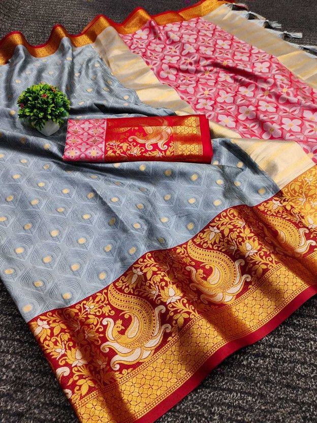 Printed Dharmavaram Pure Silk, Pure Cotton Saree  (Beige)