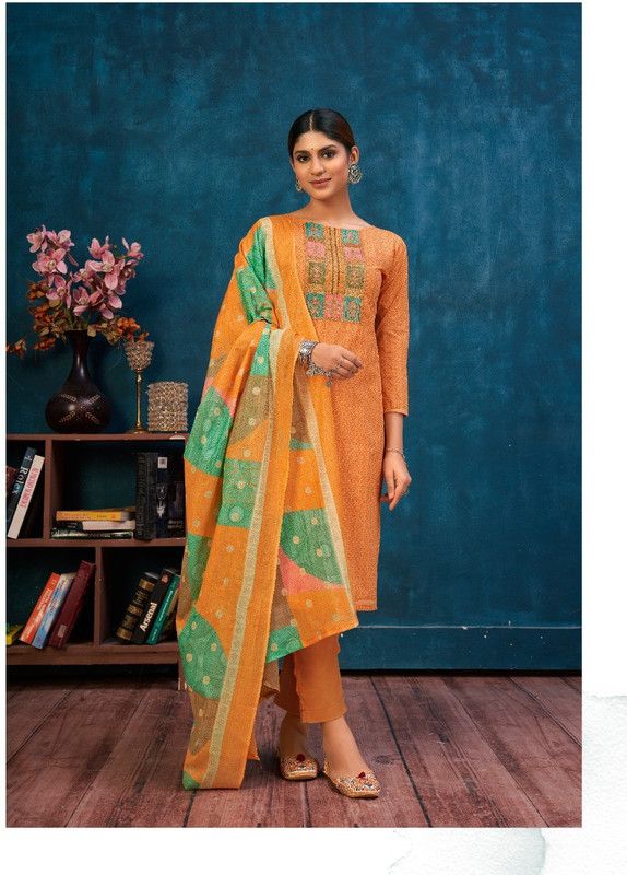 Unstitched Pure Cotton Salwar Suit Material Embroidered, Self Design, Printed