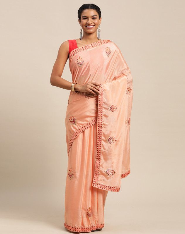 Embroidered, Embellished Bollywood Silk Blend Saree  (Orange)