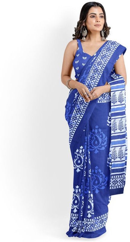 Self Design Bollywood Pure Cotton Saree  (Blue)