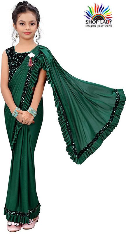 Bollywood Lycra Blend Saree  (Dark Green)