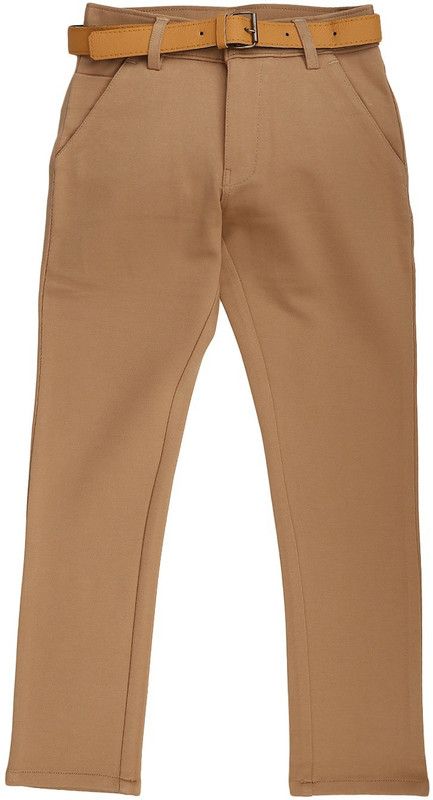 Boys Regular Fit Beige, Beige Cotton Blend Trousers