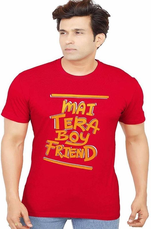 Jack & Jury men half sleeve Round neck T-shirt-red Men Printed Round Neck Pure Cotton Red T-Shirt