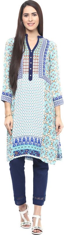 Women Printed Viscose Rayon Straight Kurta  (Red, White, Blue)