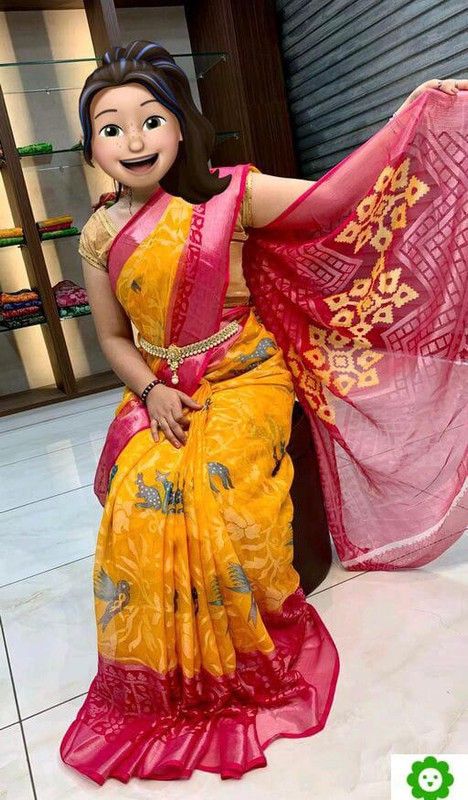 Printed Fashion Brasso Saree  (Yellow)