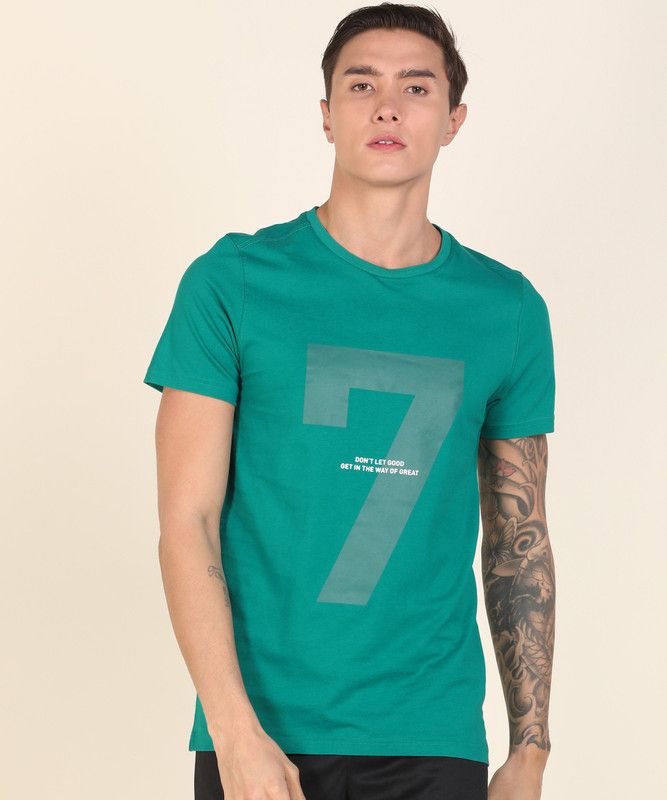 Tonal Tee Men Printed Round Neck Cotton Blend Blue T-Shirt