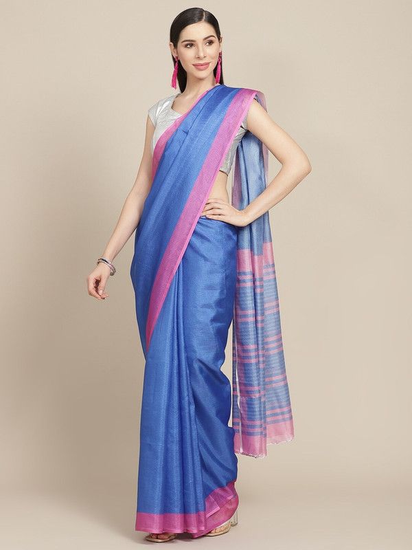 Solid/Plain Kota Doria Cotton Blend Saree  (Blue)