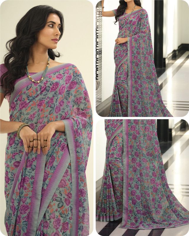 Printed, Self Design, Hand Painted, Digital Print, Floral Print, Solid/Plain Kasavu Georgette, Chiffon Saree  (Multicolor)