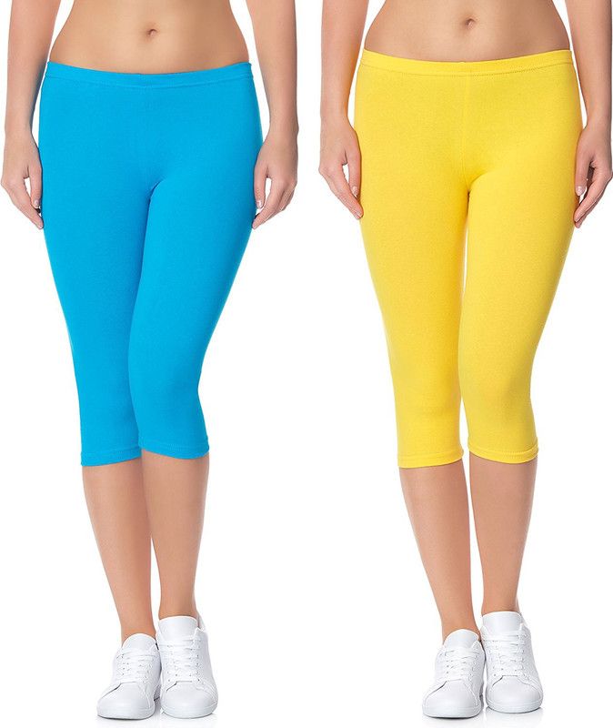 Cotton Lycra 220 GSM Bio-Wash Women Blue, Yellow Capri
