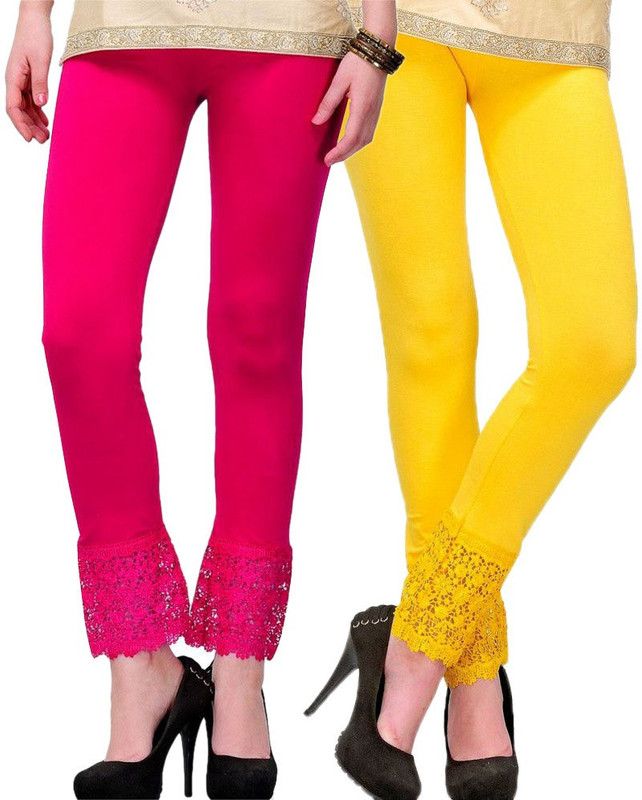 Ankle Length Western Wear Legging  (Pink, Yellow, Solid)
