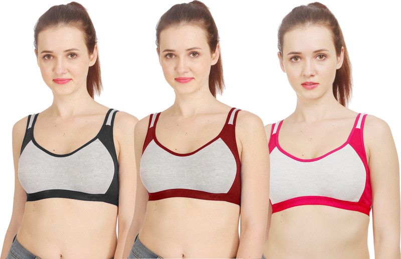Pack of 3 Women Sports Non Padded Bra  (Black, Maroon, Pink)