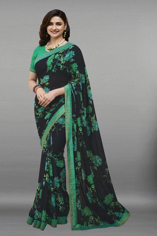 Floral Print Daily Wear Georgette, Chiffon Saree  (Blue)