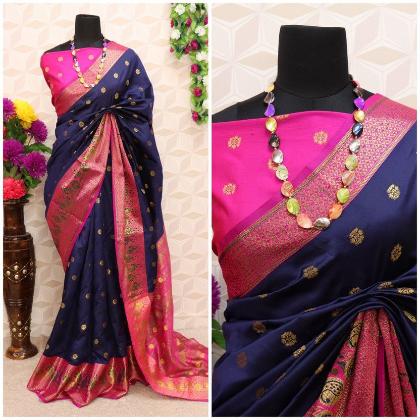 Printed Chanderi Jacquard Saree  (Blue)