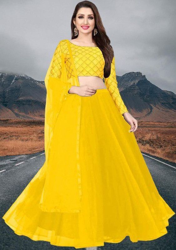 Checkered Semi Stitched Lehenga Choli  (Yellow)