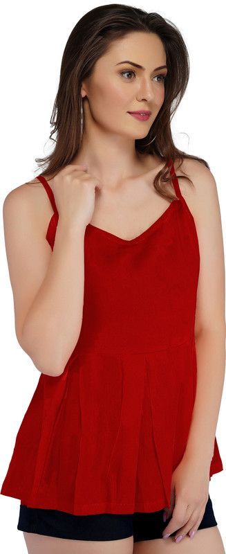 Girls Casual Polycotton Strap Top  (Red, Pack of 1)