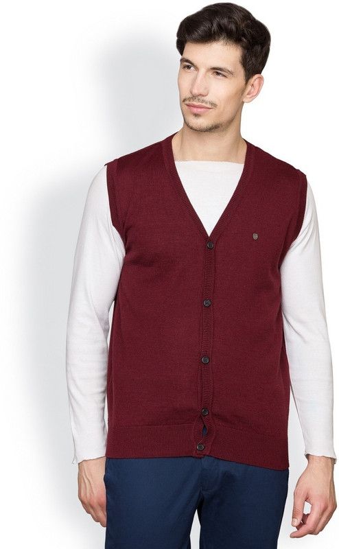 Men Solid V-neck Maroon Sweater
