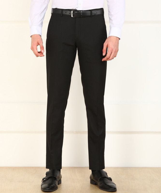 Men Slim Fit Black Viscose Rayon Trousers