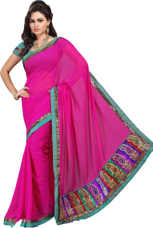 Solid/Plain Bollywood Chiffon Saree  (Pink)