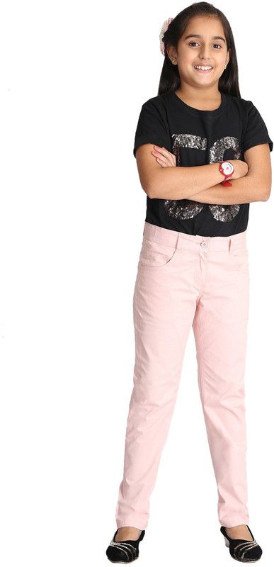 Girls Regular Fit Pink Cotton Blend Trousers