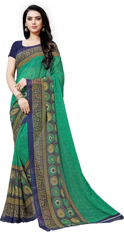 Printed, Paisley, Floral Print Daily Wear Georgette Saree  (Green)