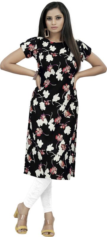 Women Floral Print Kurta  (Black)