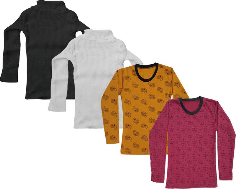 Girls Casual Fleece Sweater Top  (Multicolor, Pack of 4)