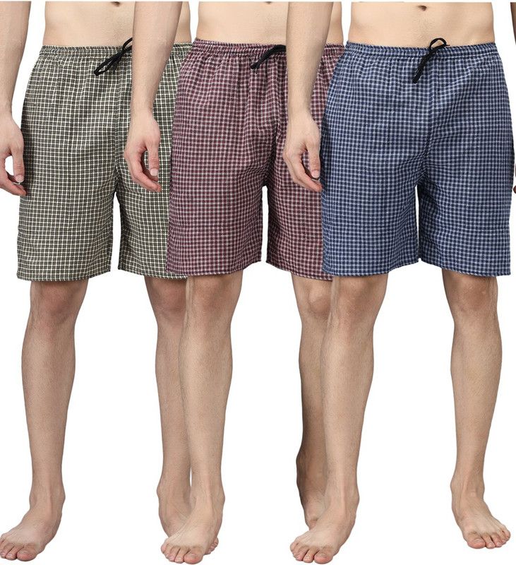 Pack of 3 Checkered Men Multicolor Bermuda Shorts