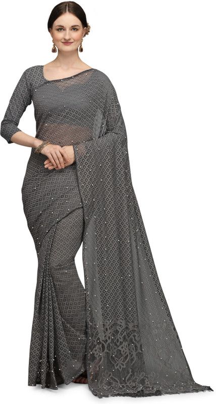 Self Design Bollywood Net Saree  (Grey)