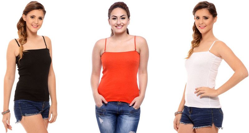 Women White, Black, Orange Camisole