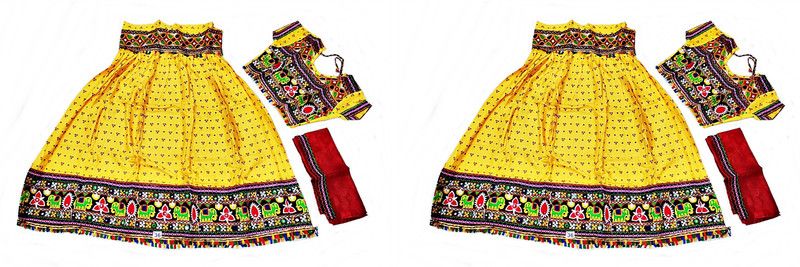 Indi Baby Girls Lehenga Choli Ethnic Wear Embellished Lehenga, Choli and Dupatta Set  (Yellow, Pack of 1)