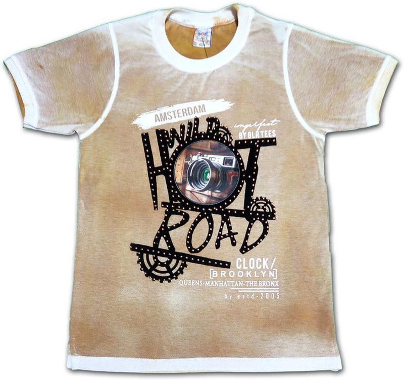 Boys Typography Polycotton T Shirt  (Brown, Pack of 1)