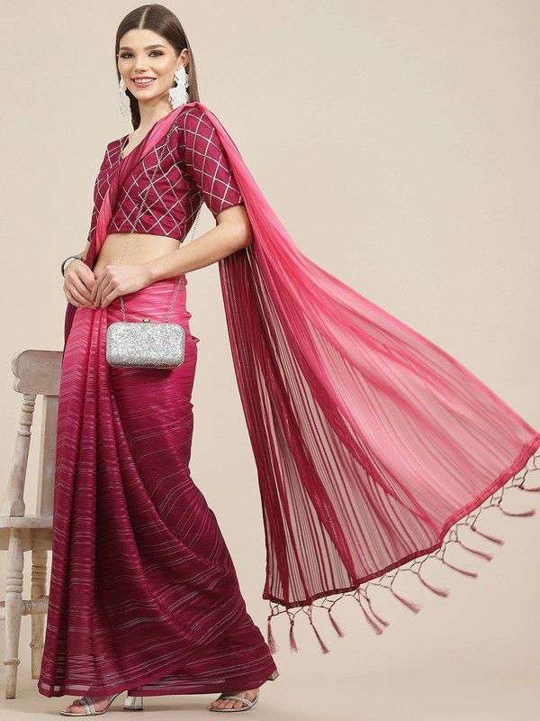 Embroidered, Woven Bollywood Silk Blend Saree  (Pink)