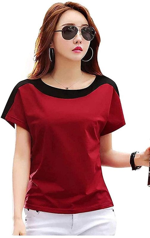 Casual Regular Sleeves Solid Women Maroon, Black Top